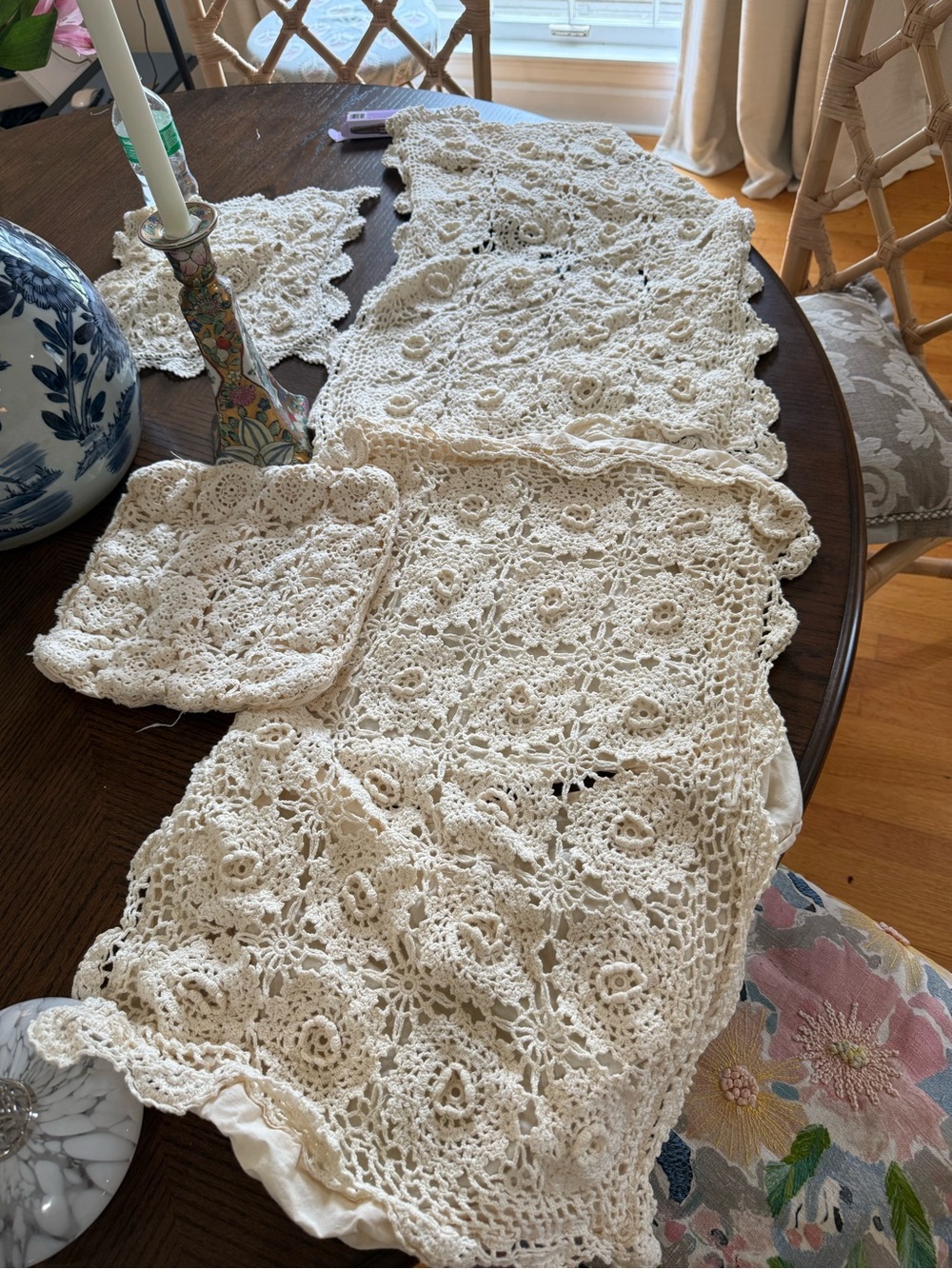 Vintage Cream Hand Crochet pillow sham set a 2 throw pillow covers.